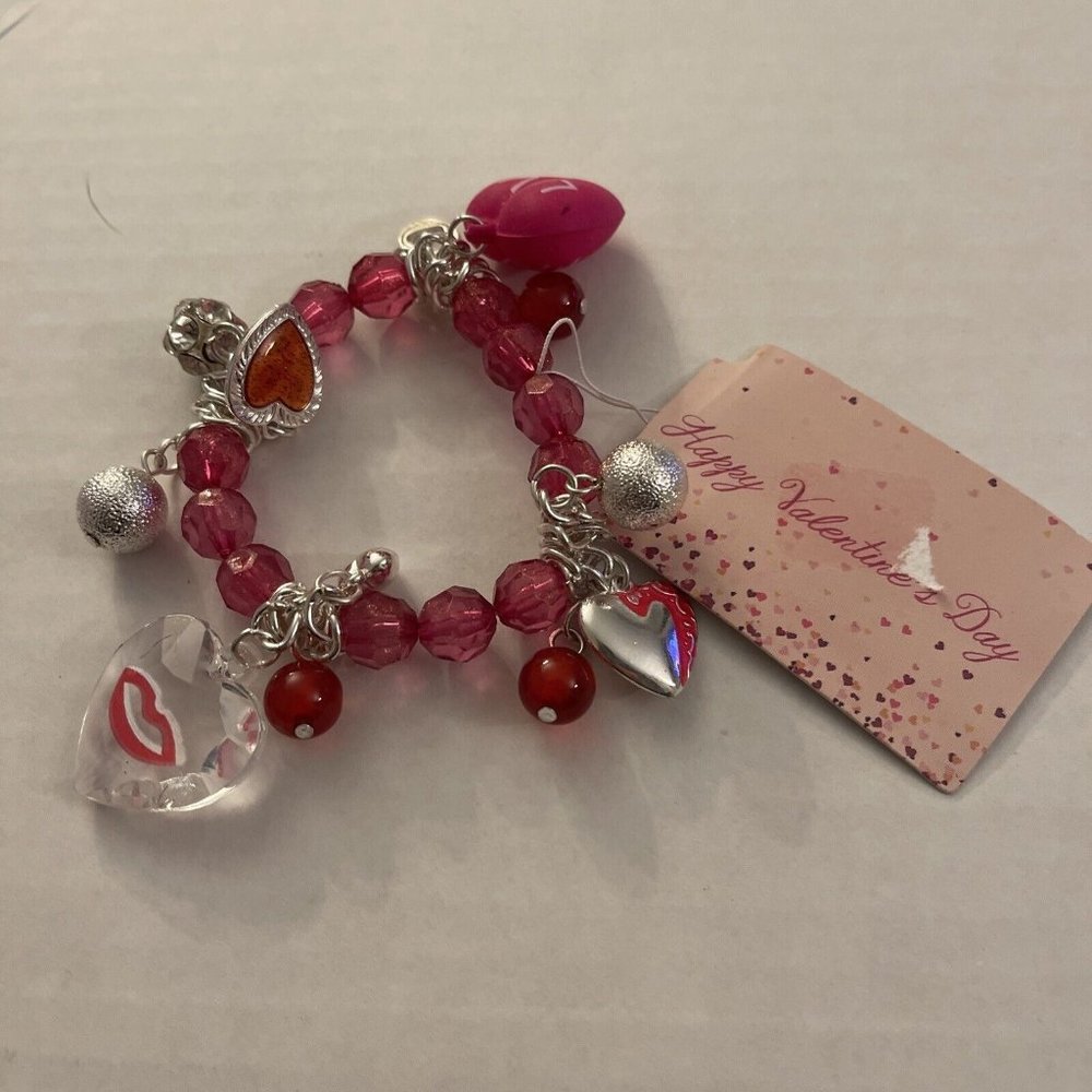 Cute Bangle Bracelet Hearts Plastic Beads J39